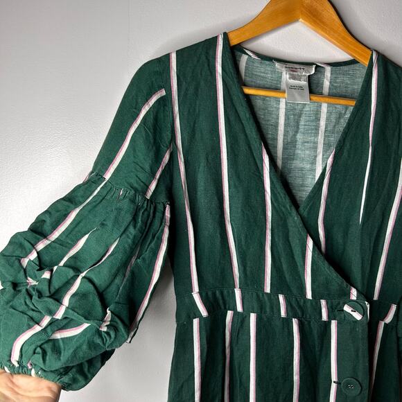 Steele Anthropologie Meyer Stripe Wrap Linen Midi Dress Women's Small Petite - Picture 7 of 11